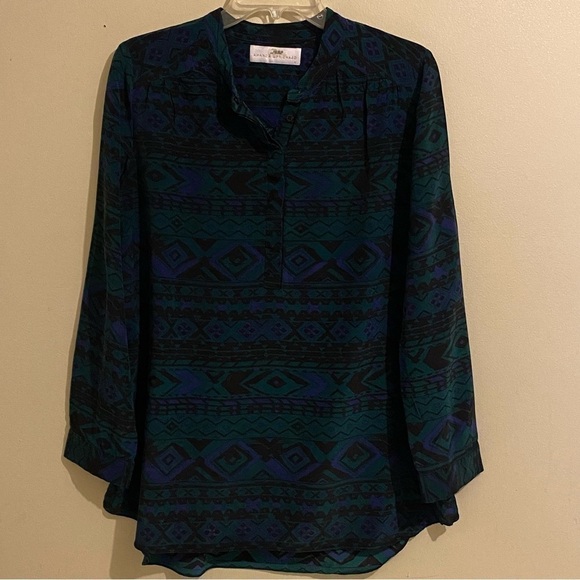 Amanda Uprichard Women’s 100% Silk Long Sleeve Henley Front Multicolor Size L - Picture 1 of 8